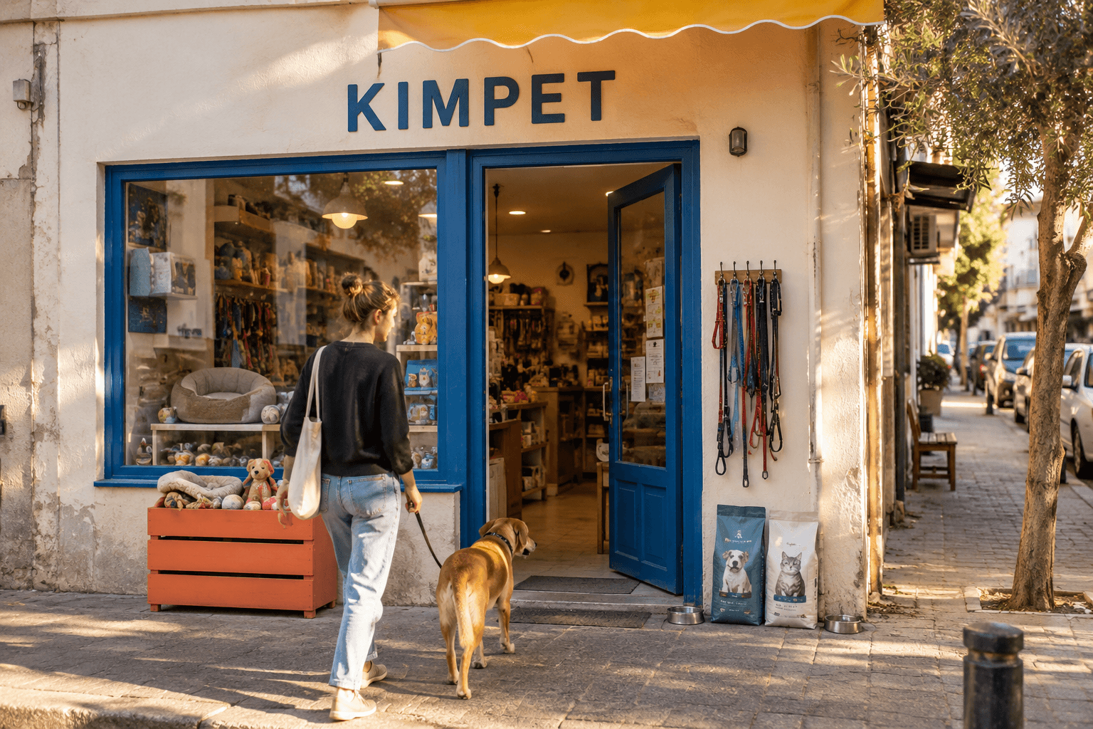 חזית חנות KIMPET עם השלט והכניסה לשכונה